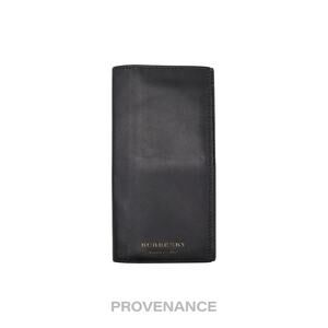 🔴 Burberry Logo Long Wallet - Black Leather